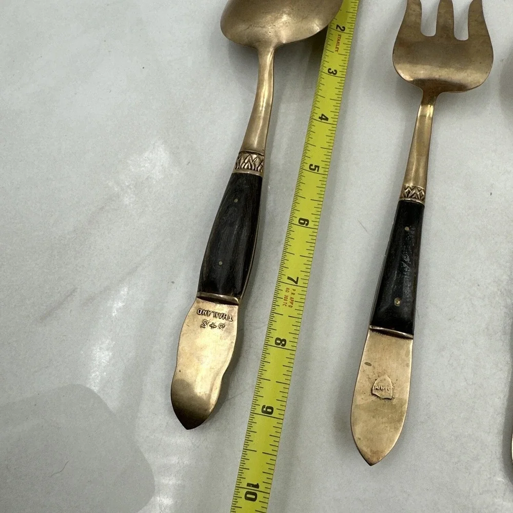 Siam Bronze Serving Set Brass Teakwood  Kee Teck Flatware Hindu Buddhist Bangkok